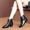 Leather short boots women's shoes - Black