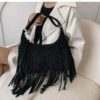 explosive style tassel bucket bag - Black