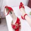 Faux Leather Pointed Toe Girl Heels - All pure red 5CM