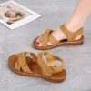 Beef tendon soft bottom one-word sandals - Cross style. Yellow