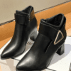 Winter new fashion high-heeled short boots - Black 6.5CM