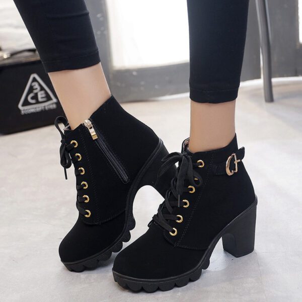 Casual High Heel Lace-Up Ankle Boots