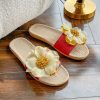 flowers breathable casual linen slippers - Red