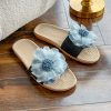 flowers breathable casual linen slippers - Black