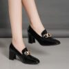 British style small leather shoes women's - Black