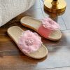 flowers breathable casual linen slippers - pink