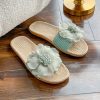 flowers breathable casual linen slippers - Green