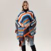 Shawl 23 - Ethnic style horizontal stripes-orange blue