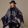 Shawl 21 - Striped plaid-navy blue