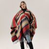 Shawl 23 - National style horizontal stripes-Jujube red