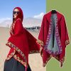 Shawl 16 - WHKS073B- small floral border red