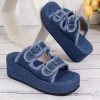 heel denim belt buckle slip-on sandals for women - Blue