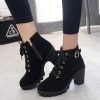 Casual High Heel Lace-Up Ankle Boots - Black