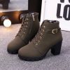Casual High Heel Lace-Up Ankle Boots - Green