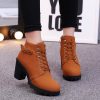 Casual High Heel Lace-Up Ankle Boots - Brown