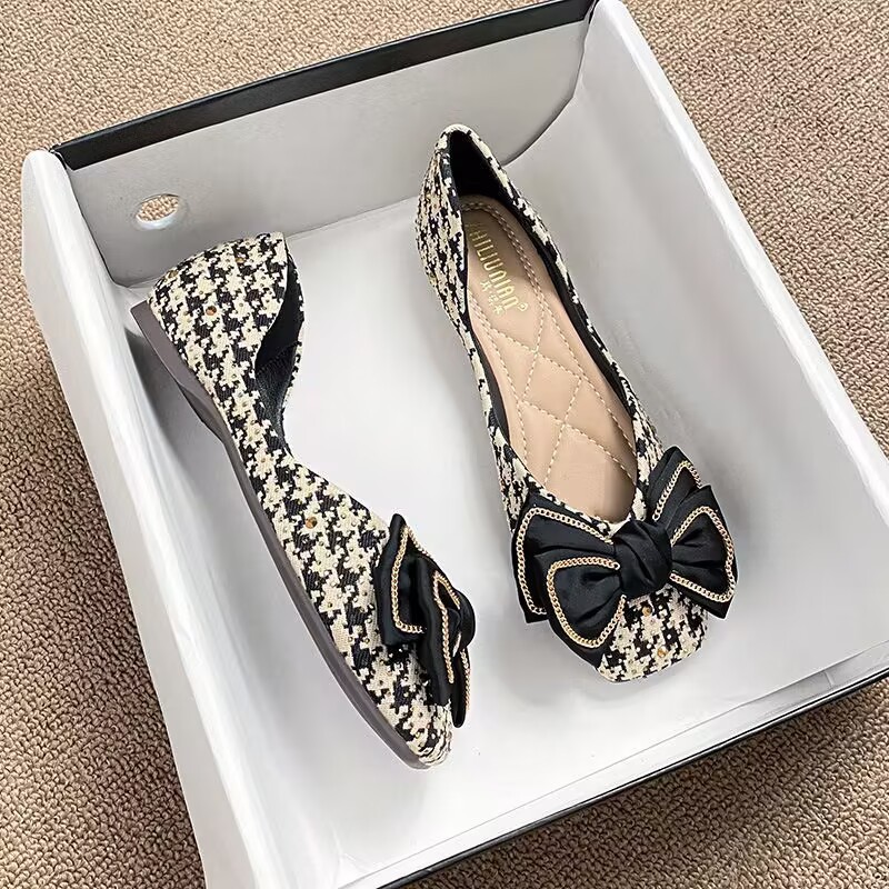 Houndstooth single shoes for women