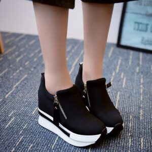 canvas high-heeled casual shoes zipper
