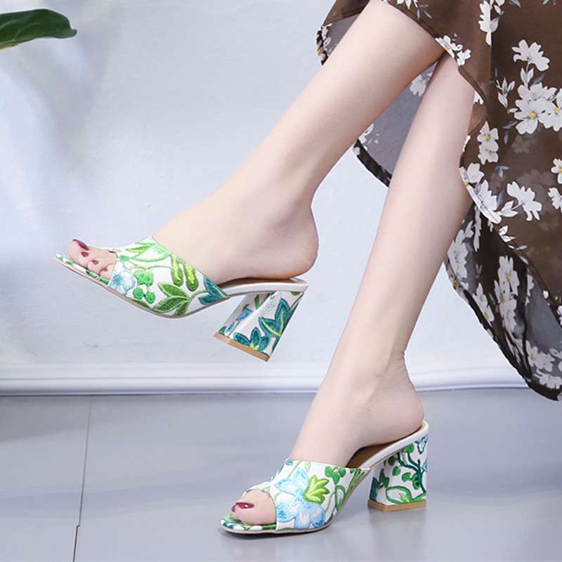 women's summer thick heel pointed toe