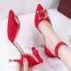 Faux Leather Pointed Toe Girl Heels - All pure red 7CM
