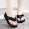 Anti-Slip Princess Faux Leather Flip-Flops - Black
