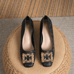 Radiant Star Faux Leather Bow Heels - Black