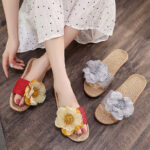 flowers breathable casual linen slippers - Image 2