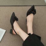 French thick heel bowknot sandals