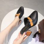 leather flip-flops high-heeled women's shoes