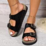 Rainbow Puff Faux Leather Glitter Slides - Image 4